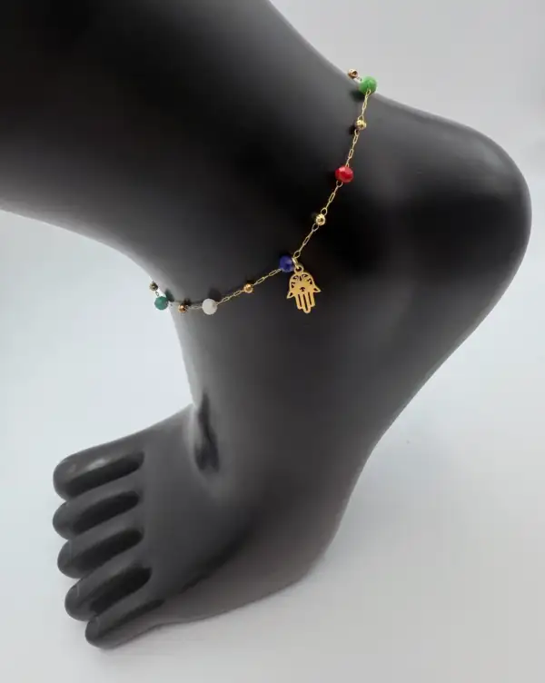 Tobillera De Mano De Fátima Con Piedras Facetadas