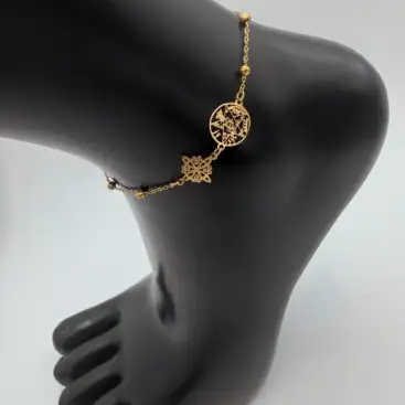 Tobillera Nudo De Bruja Y Tetragramaton Acero Dorado