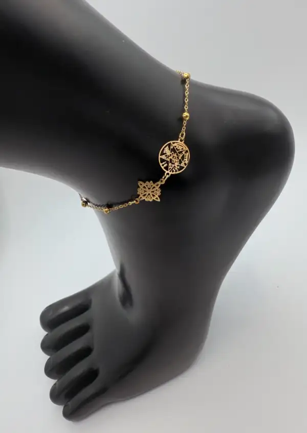 Tobillera Nudo De Bruja Y Tetragramaton Acero Dorado