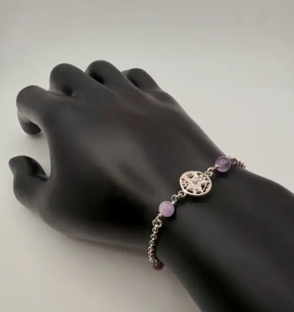 Pulsera Tetragramaton Con Amatista Plata De Ley