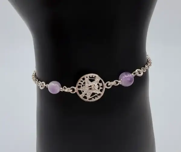 Pulsera Tetragramaton Con Amatista Plata De Ley - Imagen 2