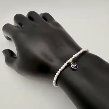 Pulsera De Perlas Ojo Turco Azul Plata de Ley