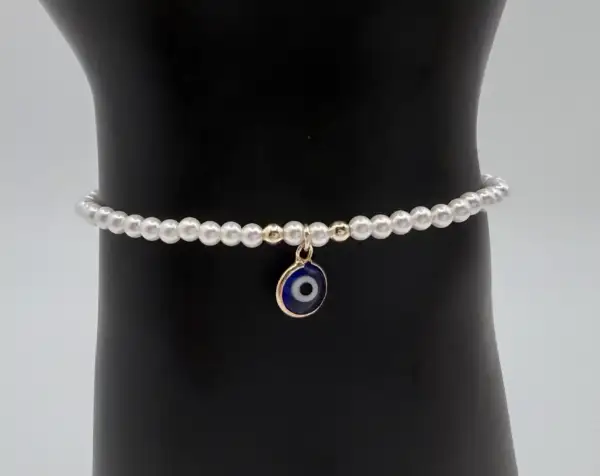 Pulsera De Perlas Ojo Turco Azul Plata de Ley - Imagen 2
