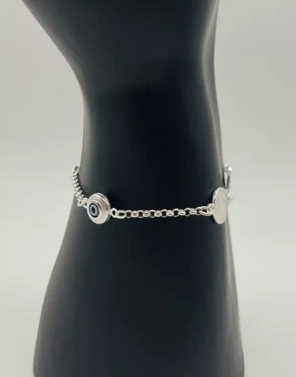 Pulsera San Judas Tadeo, Llave De San Benito Y Ojo Turco Plata De Ley - Imagen 3