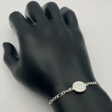 Pulsera Medalla San Benito Cadena Eslabones Plata De Ley