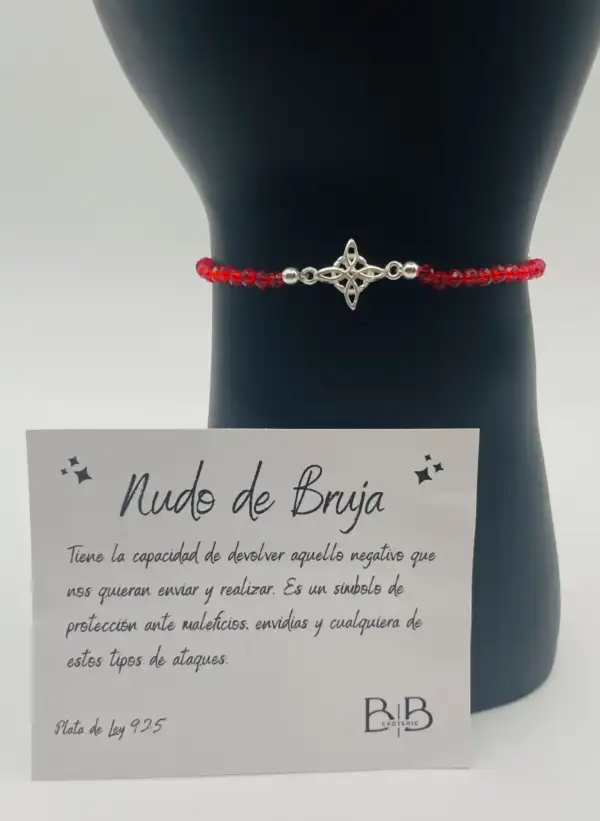 Pulsera Roja Nudo De Bruja Plata De Ley - Imagen 2
