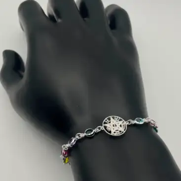 Pulsera Multi Minerales Facetados Con Tetragramaton Plata De Ley