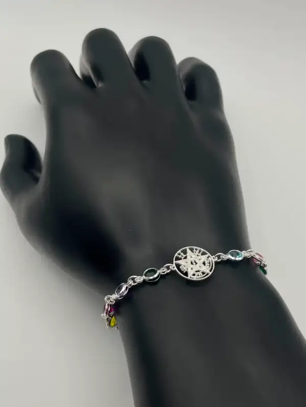 Pulsera Multi Minerales Facetados Con Tetragramaton Plata De Ley