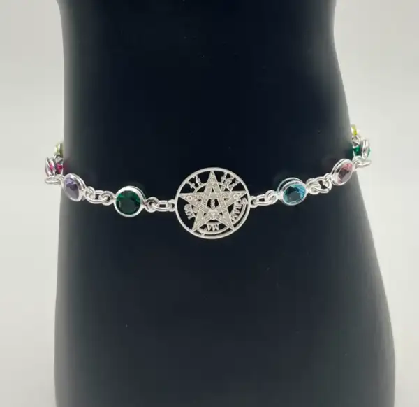 Pulsera Multi Minerales Facetados Con Tetragramaton Plata De Ley - Imagen 2