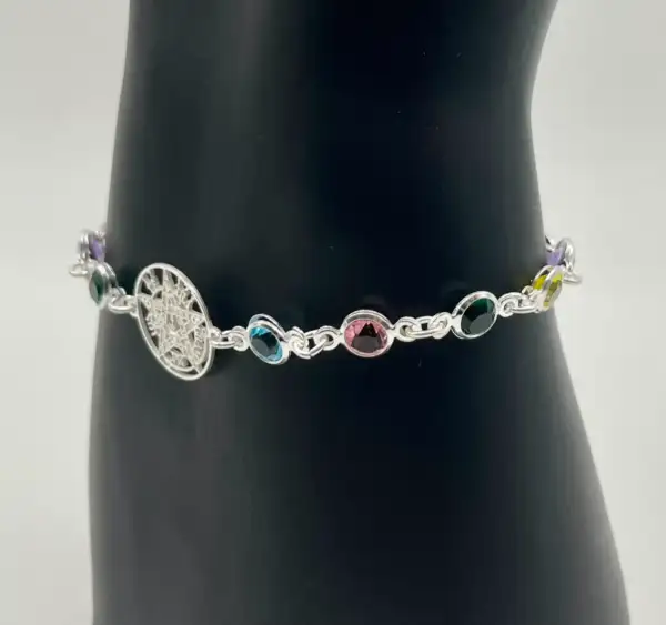 Pulsera Multi Minerales Facetados Con Tetragramaton Plata De Ley - Imagen 4