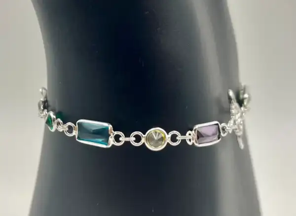 Pulsera Multi Minerales Facetados Rectangular Con Nudo De Bruja Plata De Ley - Imagen 4