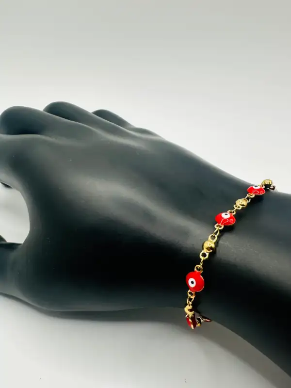 Pulsera Ojos Turcos Rojos Acero
