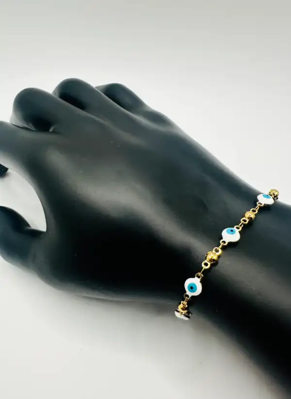 Pulsera Ojos Turcos Blanco Acero