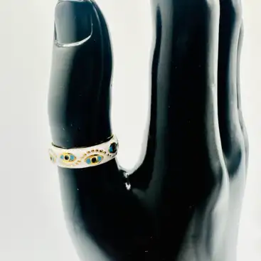 Anillo Ojos Turcos Blanco Acero