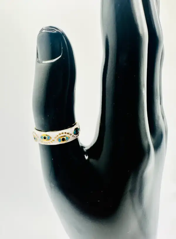 Anillo Ojos Turcos Blanco Acero