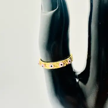 Anillo Ojos Turcos Rosa Acero