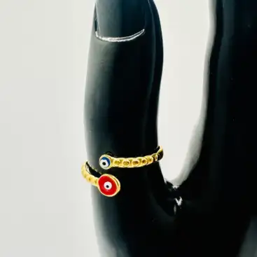 Anillo Dos Ojos Turcos Azul Y Rojo Acero
