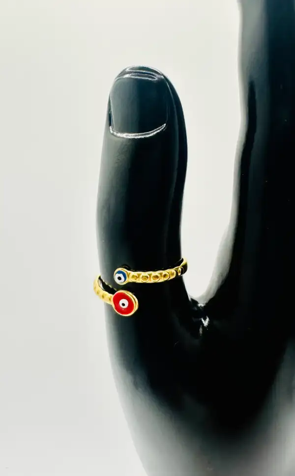 Anillo Dos Ojos Turcos Azul Y Rojo Acero
