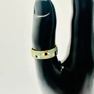 Anillo Ojos Turcos Celeste Acero