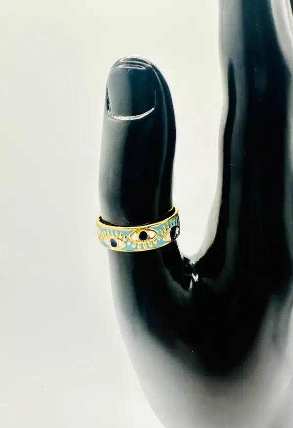 Anillo Ojos Turcos Celeste Acero