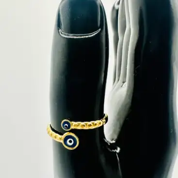 Anillo Dos Ojos Turcos Azul Acero