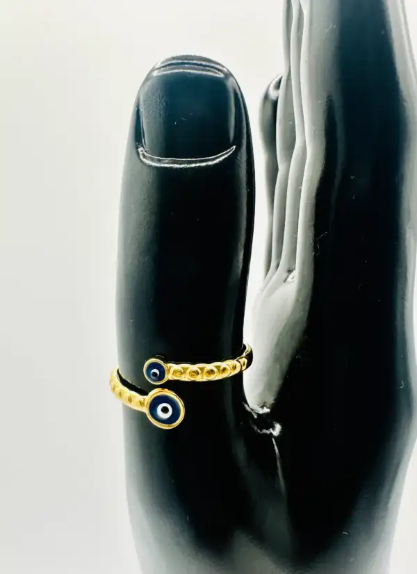 Anillo Dos Ojos Turcos Azul Acero