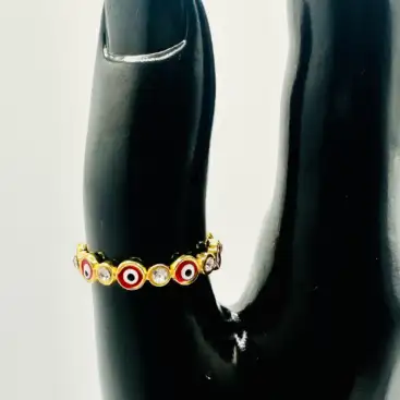 Anillo Ojos Turcos Rojos Con Brillos Acero