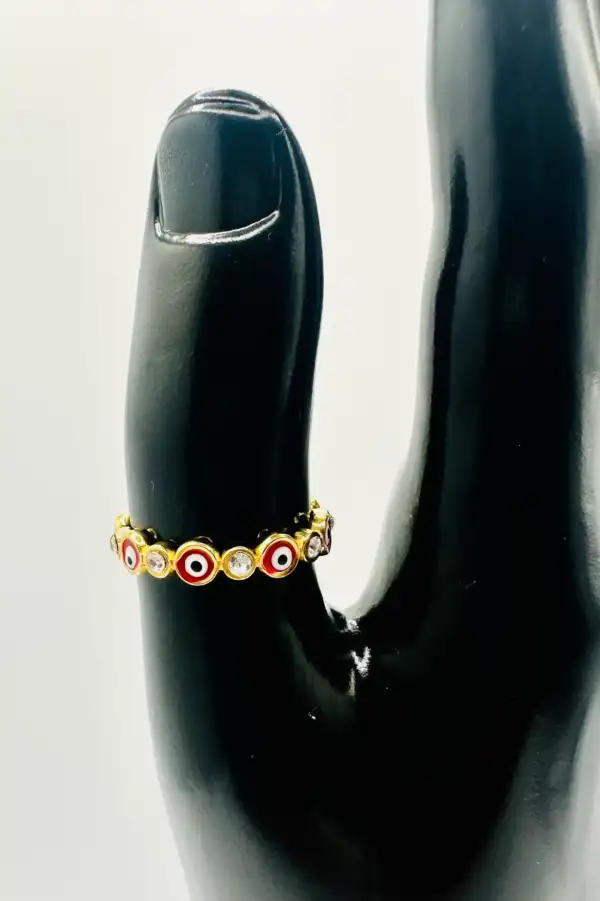 Anillo Ojos Turcos Rojos Con Brillos Acero
