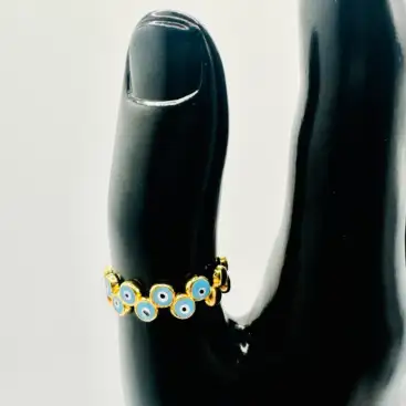 Anillo Ojos Turcos Dobles Celestes Acero