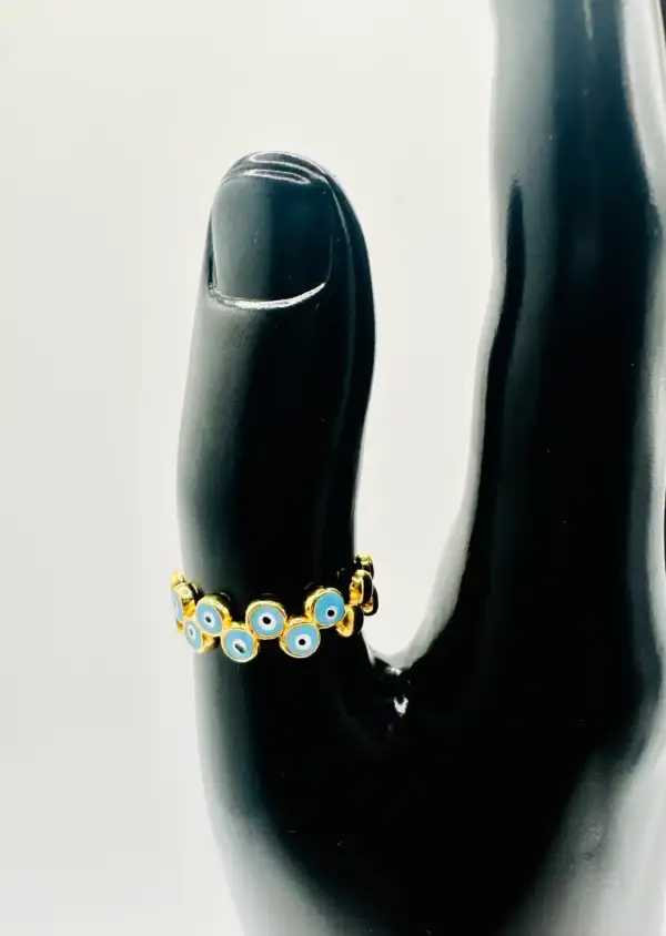 Anillo Ojos Turcos Dobles Celestes Acero