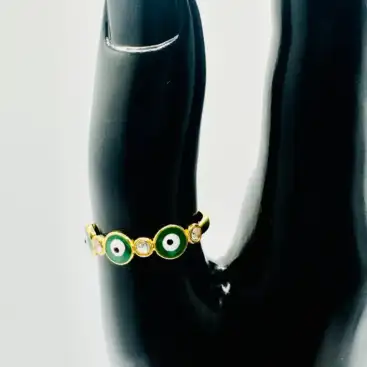 Anillo Ojos Turcos Verdes Con Brillos Acero
