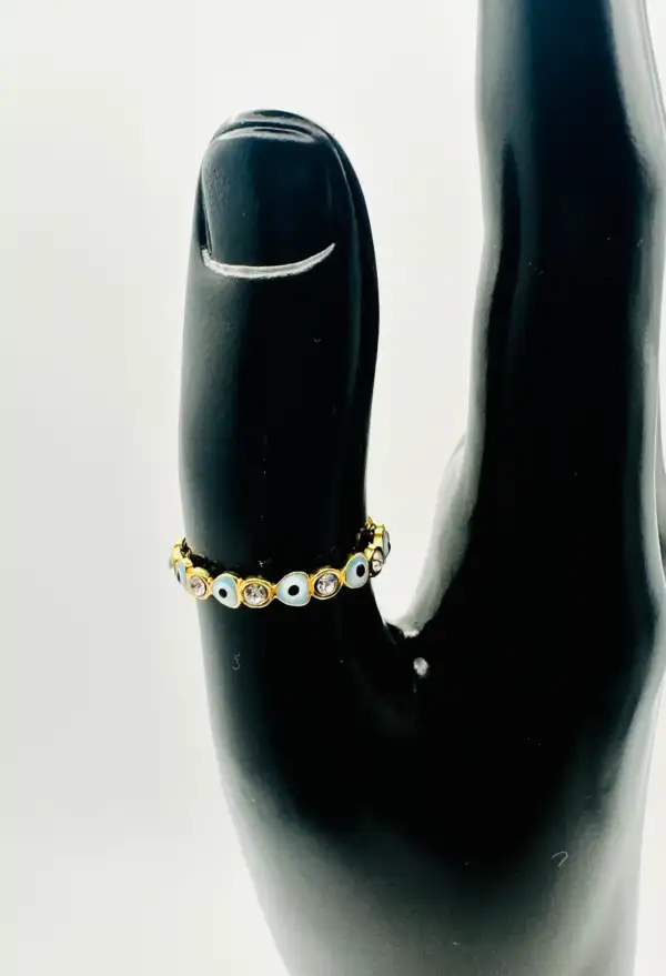 Anillo Ojo Turco Celeste con Brillo