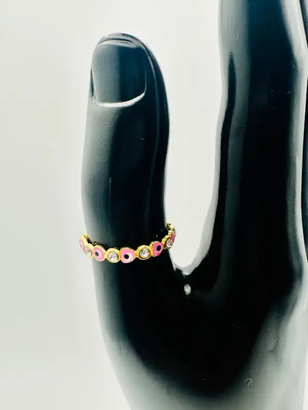 Anillo Ojo Turco Rosa con Brillo