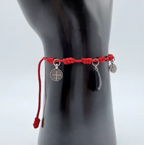 Pulsera 7 Nudos Medalla San Benito, Escapulario Y Puño De Higa - Imagen 2