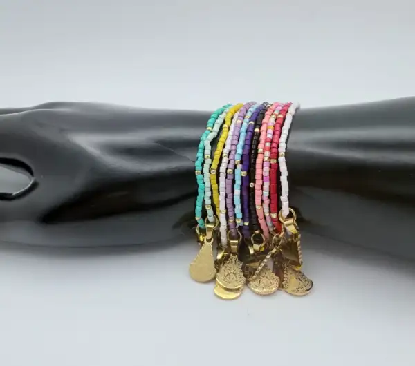 Pulsera Bolitas Virgen Del Rocio Acero Dorado (Color Aleatorio) - Imagen 2