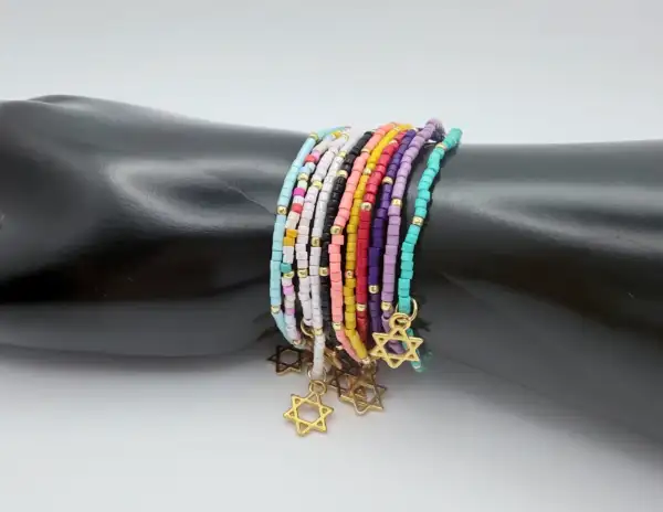 Pulsera Bolitas Estrella De David Acero Dorado (Color Aleatorio) - Imagen 2