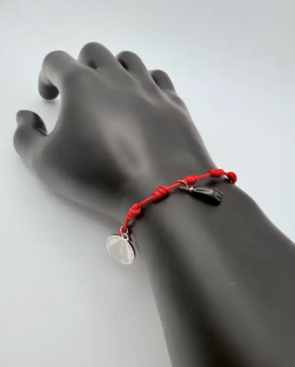 Pulsera 7 Nudos Medalla Virgen Del Rocio Y Puño De Higa