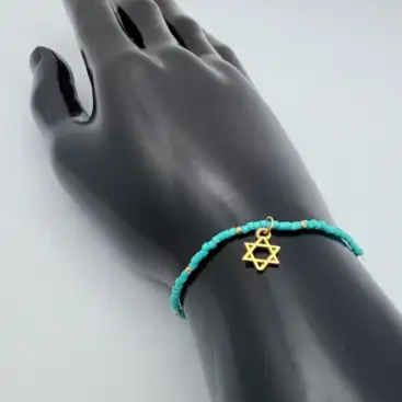 Pulsera Bolitas Estrella De David Acero Dorado (Color Aleatorio)