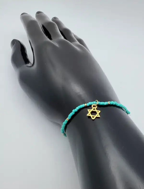 Pulsera Bolitas Estrella De David Acero Dorado (Color Aleatorio)