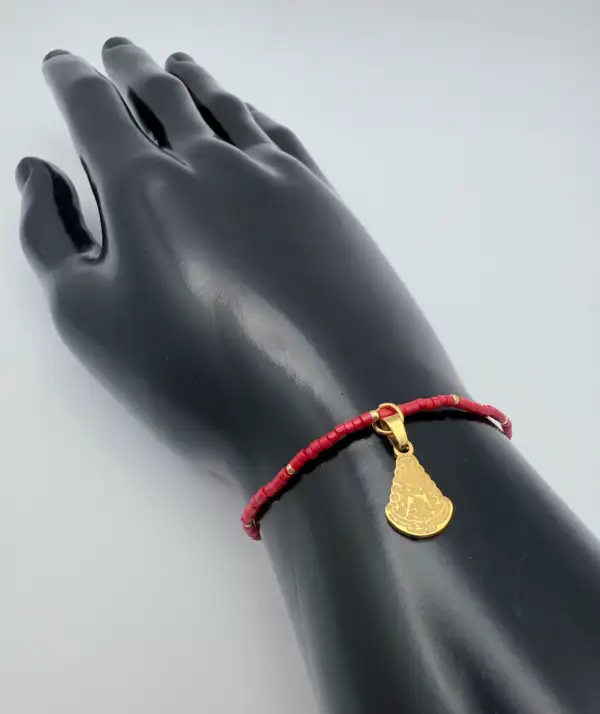 Pulsera Bolitas Virgen Del Rocio Acero Dorado (Color Aleatorio)