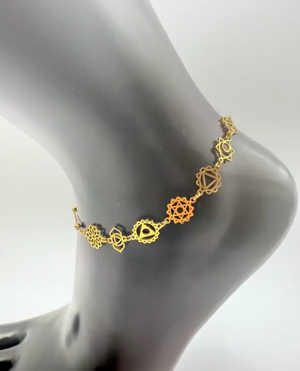 Tobillera 7 Chakras Acero Dorado - Imagen 2