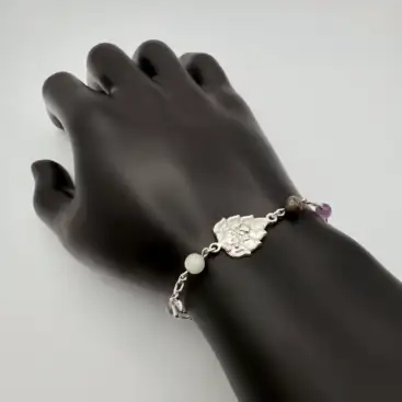 Pulsera Ganesh, Flor De Loto Y Minerales Plata De Ley
