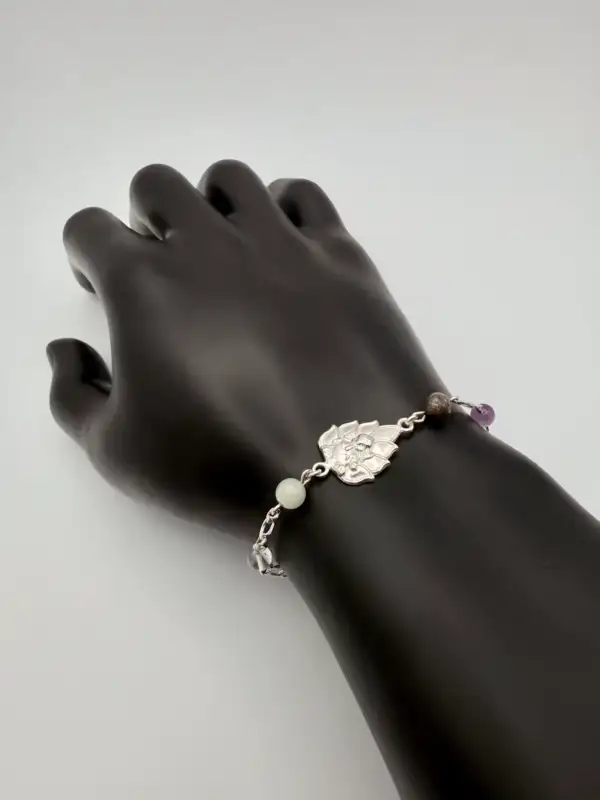 Pulsera Ganesh, Flor De Loto Y Minerales Plata De Ley