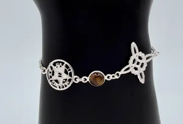 Pulsera Nudo De Bruja, Tetragramaton Y Ojo De Tigre Plata De Ley - Imagen 2