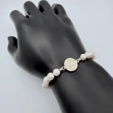 Pulsera San Benito Con Perlas Naturales Plata De Ley