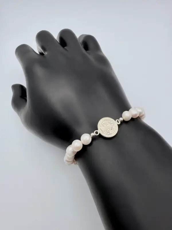 Pulsera San Benito Con Perlas Naturales Plata De Ley