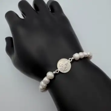 Pulsera San Judas Tadeo Con Perlas Naturales Plata De Ley