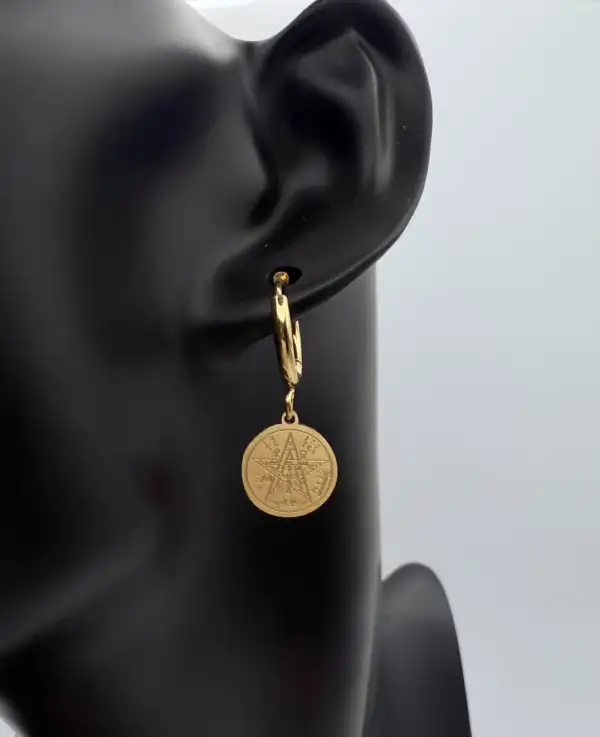 Pendientes Aro Tetragramaton Acero Dorado - Imagen 2