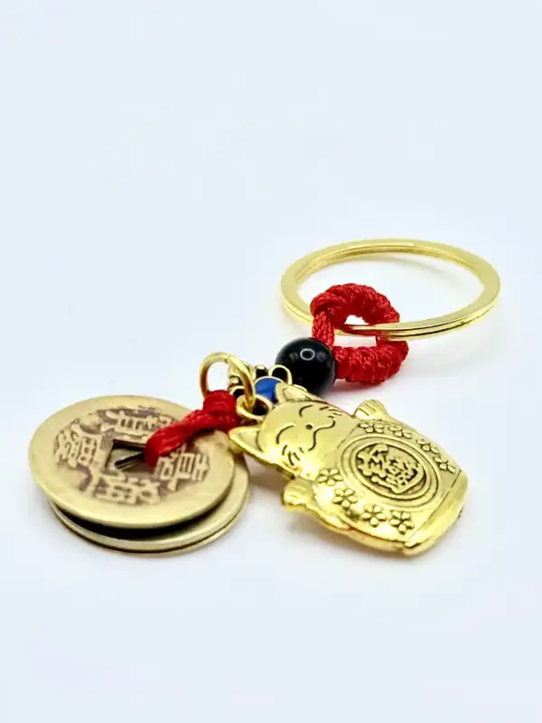 Llavero Gato de la Suerte con Monedas Feng Shui
