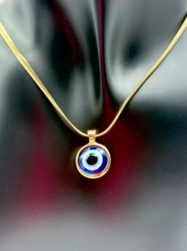 Colgante Ojo Turco Redondo Grande Acero Dorado - Imagen 2